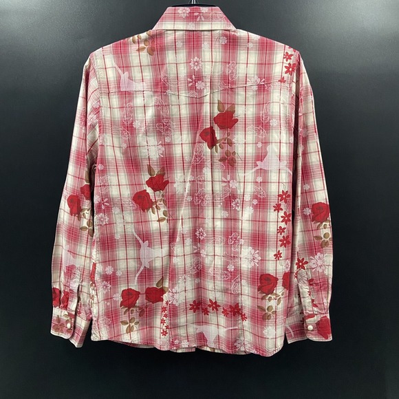 Walls Ranch Wear Western Shirt Womens Sz Medium Long Sleeve Red Roses Pearl Snap - Picture 2 of 7